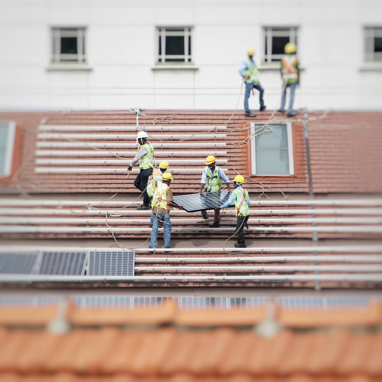 Solar technicians at work on an installation
